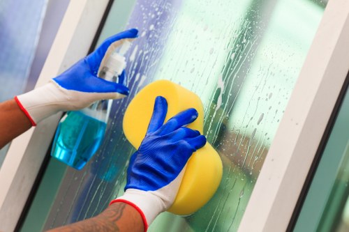 Professional cleaning of glass and cladding on a commercial facade