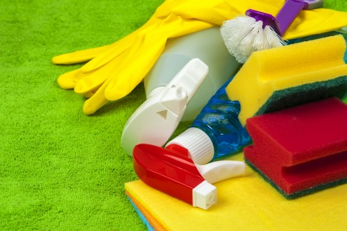 Cleaning dust and residue after renovation in Canary Wharf office space